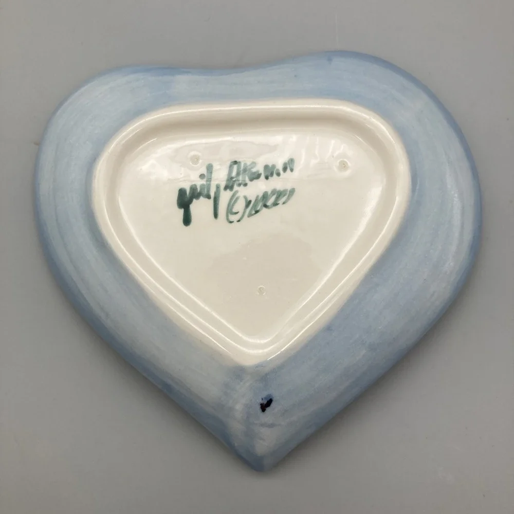 Heart Shaped Maypop Ceramic Dish Pottery by Gail Pittman 2000 Signed Floral